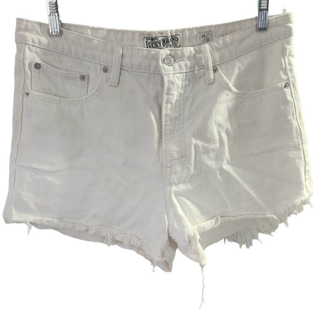Lucky Brand Women's White Raw Hem Distressed Jean Shorts 14/32